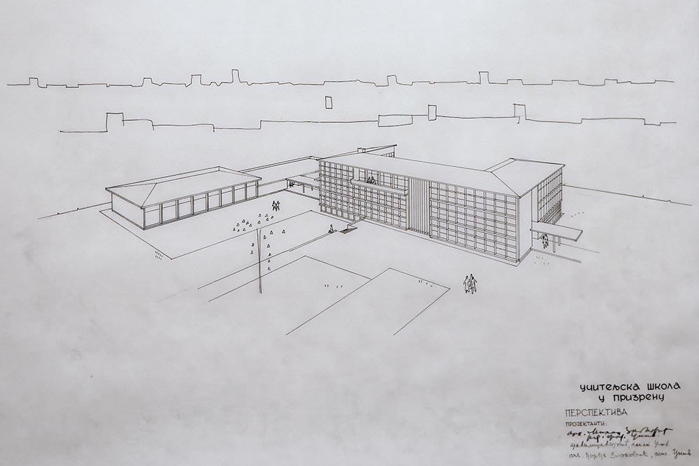 Perspective drawing of a school complex